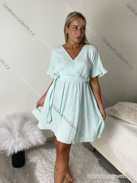 Šaty letný mušelín krátky rukáv dámske (M/L/XL ONE SIZE) TALIANSKA MÓDA IM426222/DUR