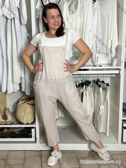 Kalhoty s laclem letní lněné dámské KORA (S/M/L ONE SIZE) TALIANSKA MÓDA IMSM26000202/DUR S/M/L béžová