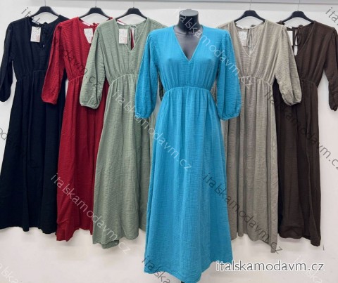 Šaty volnočasové letní mušelín 3/4 dlouhý rukáv dámské (S/M/L ONE SIZE) ITALSKÁ MÓDA IM425495