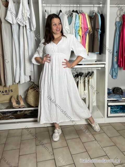 Šaty voľnočasové letný mušelín 3/4 dlhý rukáv dámske (S/M/L ONE SIZE) TALIANSKA MÓDA IM425495/DUR S/M/L bílá