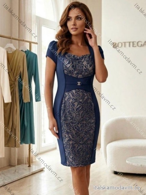 Šaty spoločenské elegantný krátky rukáv dámske nadrozmer (40-50 ONE SIZE) POLSKÁ MÓDA PMLBT26002/DR 44 modrá