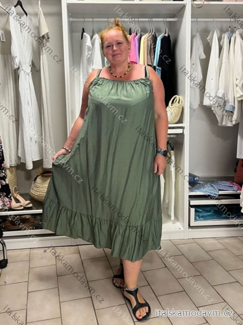 Šaty letné krátky rukáv dámske nadrozmer (50/52/54 ONE SIZE) TALIANSKA MÓDA IM426232/DUR khaki 50/52/54