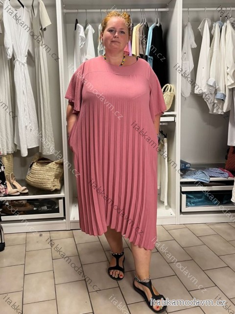 Šaty krátky rukáv dámske nadrozmer  LARISA (52/54/56 ONE SIZE) TALIANSKA MóDA IM426250/DUR