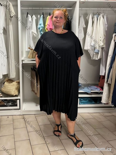 Šaty krátky rukáv dámske nadrozmer  LARISA (52/54/56 ONE SIZE) TALIANSKA MóDA IM426250/DUR  čierna