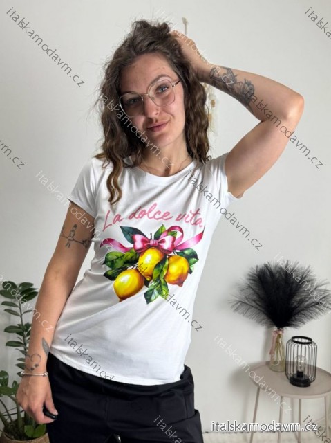 Tričko krátky rukáv dámske (S/M ONE SIZE) TALIANSKA MÓDA IMM23BR2415-10/DUR biela S/M/L