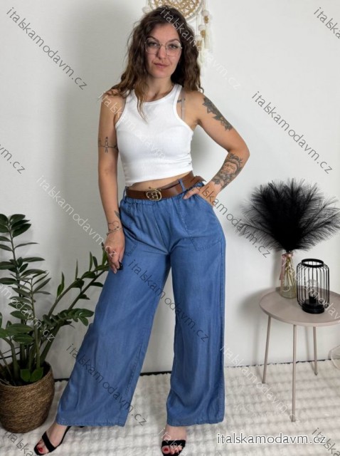 Nohavice letní s opaskom dámske (S/M/L ONE SIZE) TALIANSKA MÓDA IM426001357/DUR svetlo modrá S/M/L