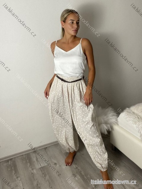 Nohavice puntíkaté oversize s opaskom dámske (S/M/L ONE SIZE) TALIANSKA MÓDA IMWTM260006/DUR S/M/L svetlo béžová