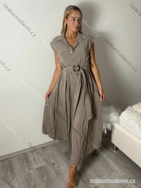 Šaty dlouhé košilové bez rukávu  dámské (S/M/L ONE SIZE) ITALSKÁ MÓDA IMM2612357/DUR S/M/L hnědá