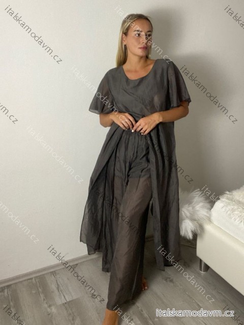 Komplet tunika krátký rukáv a kalhoty dlouhé dámská (M/L ONE SIZE ) ITALSKÁ MÓDA IMPLU268422/DUR M/L tm. hnědá