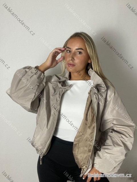 Bunda lehká šusťáková oversize dlouhý rukáv dámská PARI (S/M/L/XL ONE SIZE) ITALSKÁ MÓDA IMWTM260009/DUR S/M/L/XL hnědá světlá