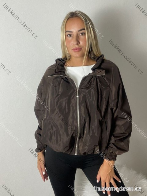 Bunda lehká šusťáková oversize dlouhý rukáv dámská PARI (S/M/L/XL ONE SIZE) ITALSKÁ MÓDA IMWTM260009/DUR S/M/L/XL tmavě hnědá