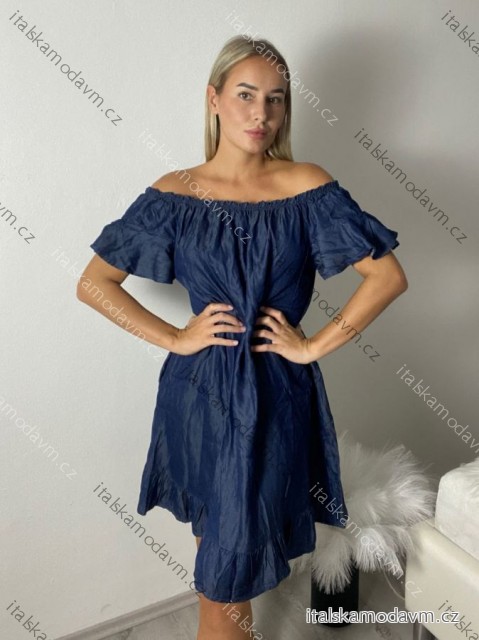Letní šaty carmen dámské (S/M/L ONE SIZE) ITALSKÁ MÓDA IMHMM260002/DUR S/M/L tmavě modrá