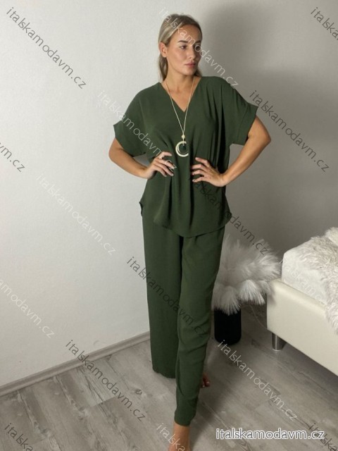 Souprava letní tunika krátký rukáv a kalhoty dámské (M/L/XL ONE SIZE) ITALSKÁ MÓDA IMC26102/DUR M/L/XL zelená khaki