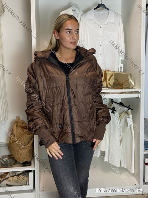 Bunda na zip dlouhý rukáv dámská  (S/M/L,XL,XXL) ITALSKÁ MÓDA PMWSW26B6102-1 XXL hnědá
