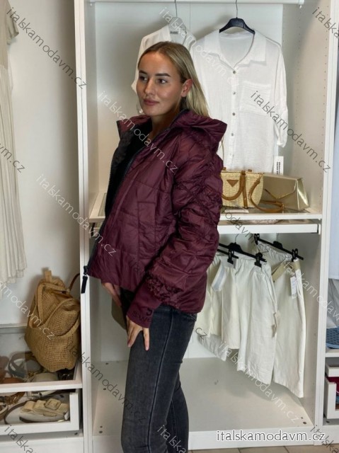 Bunda  na zips dlhý rukáv dámska  (S/M/L,XL,XXL) TALIANSKA MÓDA PMWSW26B6102-1 XL vínová