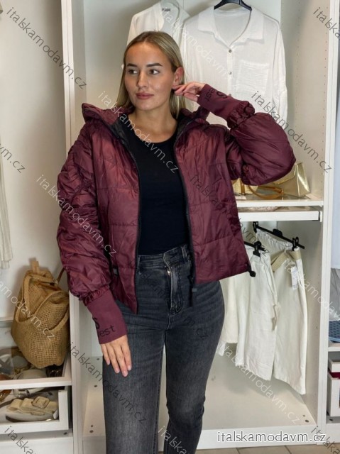 Bunda na zip dlouhý rukáv dámská  (S/M/L,XL,XXL) ITALSKÁ MÓDA PMWSW26B6102-1 L vínová