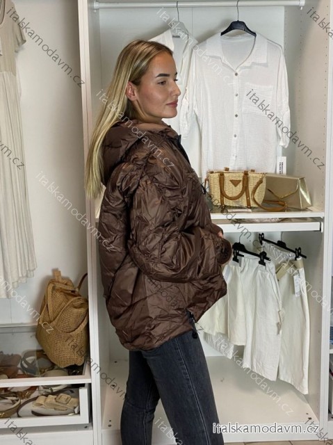 Bunda na zip dlouhý rukáv dámská  (S/M/L,XL,XXL) ITALSKÁ MÓDA PMWSW26B6102-1 M hnědá