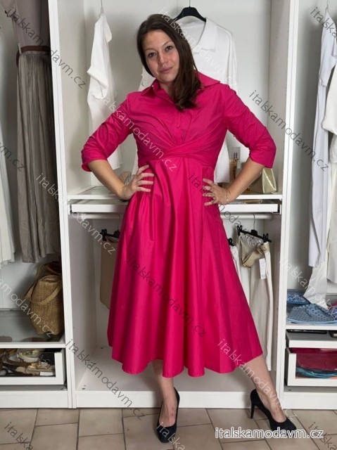 Šaty dlhé košilové 3/4 dlouhý rukáv dámske KONSTANCE  (S/M/L ONE SIZE) TALIANSKA MÓDA IMPDY264885/DUR tmavě růžová S/M/L