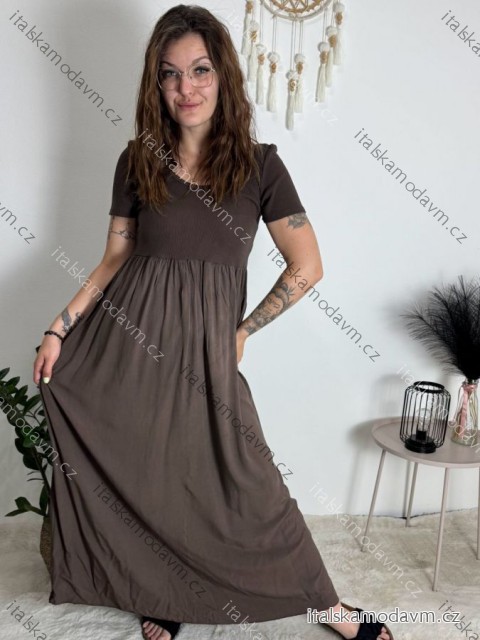 Šaty dlhé letné rebrované krátky rukáv dámske (XS/S/M/L ONE SIZE) TALIANSKA MÓDA IMSM25128