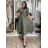 Šaty dlouhé košilové 3/4 dlouhý rukáv dámské KLEO (S/M/L ONE SIZE) ITALSKÁ MÓDA IMSM2600018/DUR S/M/L světle hnědá