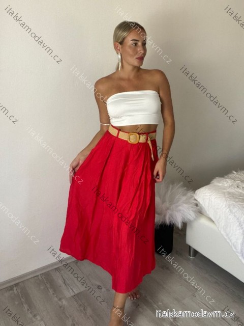 Sukně dlouhá s páskem dámská (S/M/L ONE SIZE) ITALSKÁ MÓDA IMM25M7755/DUR červená S/M/L