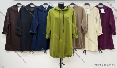 Mikina dlouhá s kapucí máselko dámská nadrozměr (52/54/56 ONE SIZE) ITALSKÁ MÓDA IM4260248