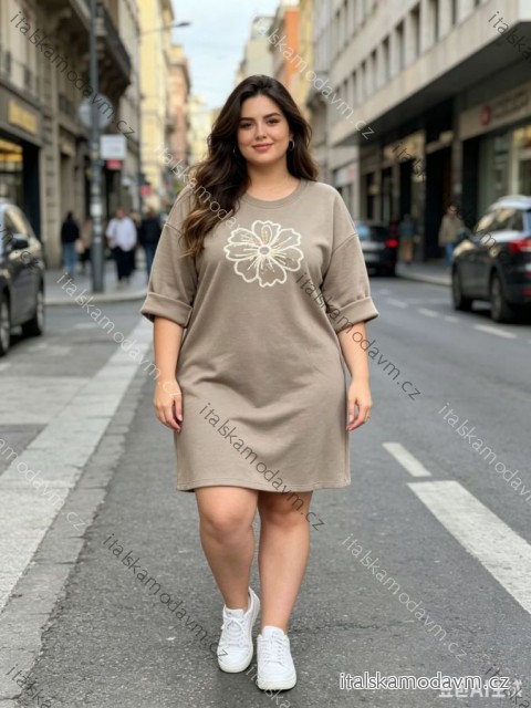 Šaty máselko dlouhý rukáv dámská nadrozměr (48/50/52 ONE SIZE) ITALSKÁ MÓDA IM4260253