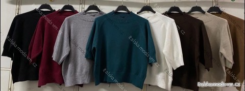 Svetr oversize úpletový se stojáčkem krátký rukáv dámský (S/M/L ONE SIZE) ITALSKÁ MÓDA IMC260236