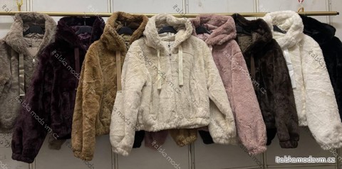 Bunda s kožíškem na zip dlouhý rukáv dámská (44/46/48 ONE SIZE) ITALSKÁ MÓDA IMC260260