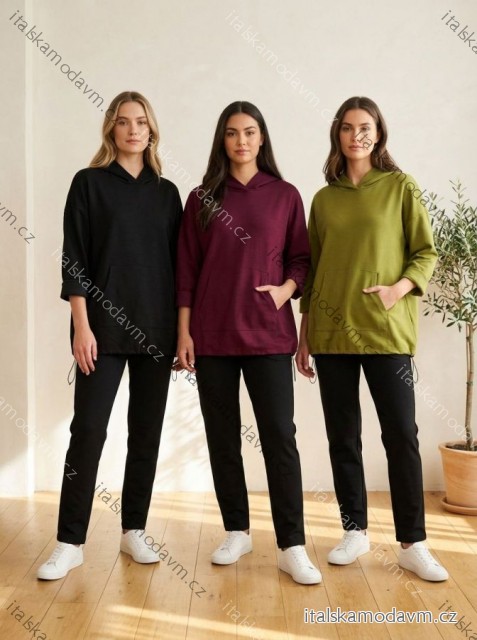 Mikina s kapucí dlouhý rukáv dámská nadrozměr (50/52/54 ONE SIZE) ITALSKÁ MÓDA IM4260313