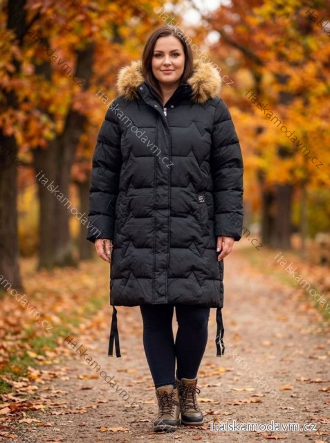Bunda zimní s kapucí dlouhý rukáv dámská nadrozměr 3XL-7XL) ITALSKÁ MÓDA PMWHH25KK60654/DUR 7XL Černá