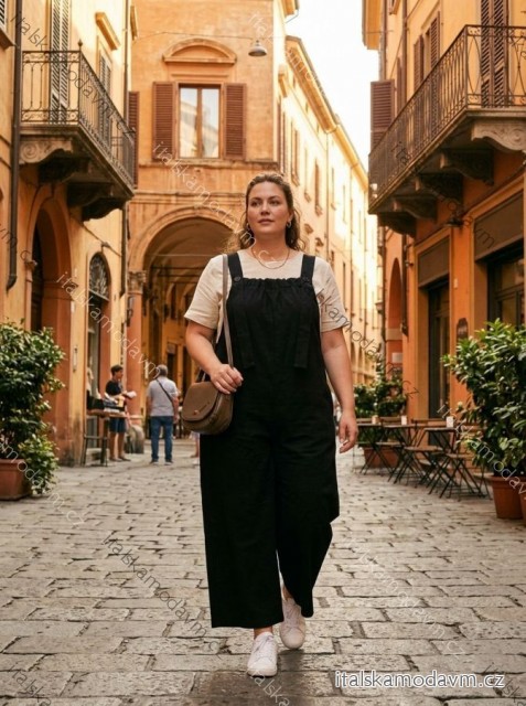 Overal na ramínka dámské nadrozměr (50/52/54 ONE SIZE) ITALSKÁ MÓDA IIMC26000450/DUR 50/52/54 čierna