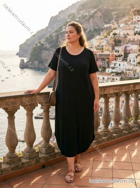 Šaty maxi voľnočasové letné krátky rukáv dámske nadrozmer (52/54/56 ONE SIZE) TALIANSKA MÓDA IM425286/DUR