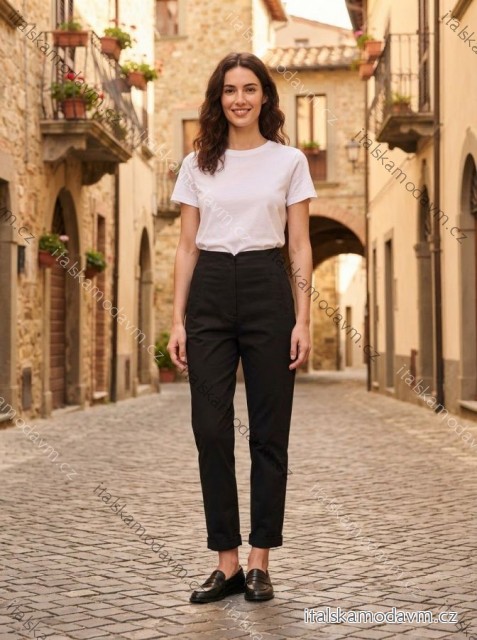 Nohavice strečové elegantné dlhé dámske (S-XL) TALIANSKA MÓDA IMM24M16589/DUR M čierna