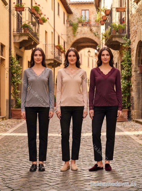 Tričko s krajkou dlhý rukáv dámske (S/M/L ONE SIZE) TALIANSKA MÓDA IMPDY2666117/DUR S/M/L vínová