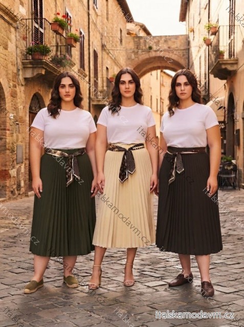 Sukňa skladaná dlhá s opaskom dámska nadrozmer MARISA (52/54/56/58 ONE SIZE) TALIANSKA MÓDA IM4260315/DUR 54/56/58 zelená khaki