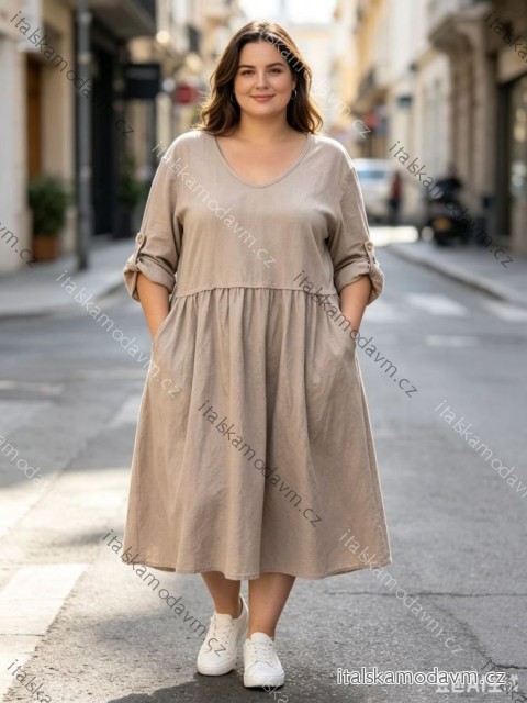 Šaty volnočasové 3/4 dlouhý rukáv dámské nadrozměr (46/48/50 ONE SIZE) ITALSKÁ MÓDA IM426261