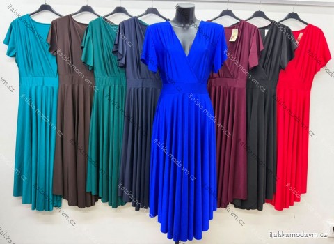 Šaty dlhé elegantný krátky rukáv dámske nadrozmer (44/46/48 ONE SIZE) TALIANSKA MÓDA IM426270
