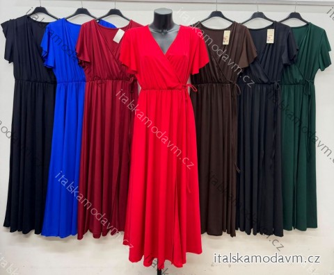 Šaty dlhé elegantný krátky rukáv dámske nadrozmer (46/48/50 ONE SIZE) TALIANSKA MÓDA IM426271