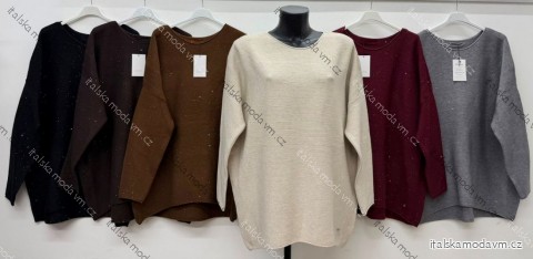Sveter pletený trblietavý dlhý rukáv dámsky nadrozmer (54/56/58 ONE SIZE) TALIANSKA MÓDA IM426272