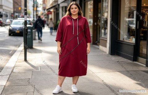 Šaty mikinové s kapucí dlouhý rukáv dámské nadrozměr (54/56/58 ONE SIZE) ITALSKÁ MÓDA IM426276