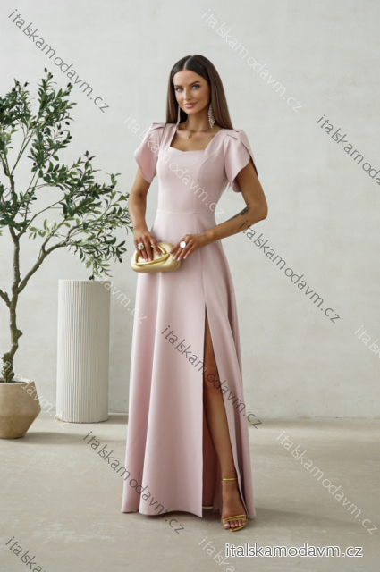 Šaty dlouhé elegantní krátký rukáv dámské nadrozměr (32-48) POLSKÁ MÓDA PMLWD26BELLA5 růžová starorůžová 48