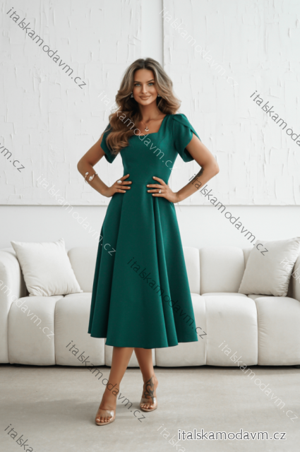 Šaty elegantní krátký rukáv dámské nadrozměr (32-48) POLSKÁ MÓDA PMLWD26AMBER1 zelená tmavá 48