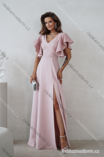 Šaty dlouhé elegantní flitrové krátký rukáv dámské nadrozměr (34-50) POLSKÁ MÓDA PMLWD26MARINA6 růžová starorůžová 38