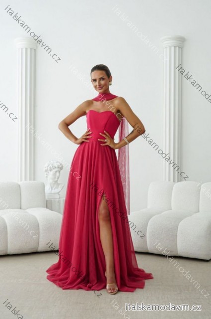 Šaty dlouhé carmen elegantní na šněrování dámské nadrozměr (34-42) POLSKÁ MÓDA PMLWD26FREYA4 růžová fuchsiová 42