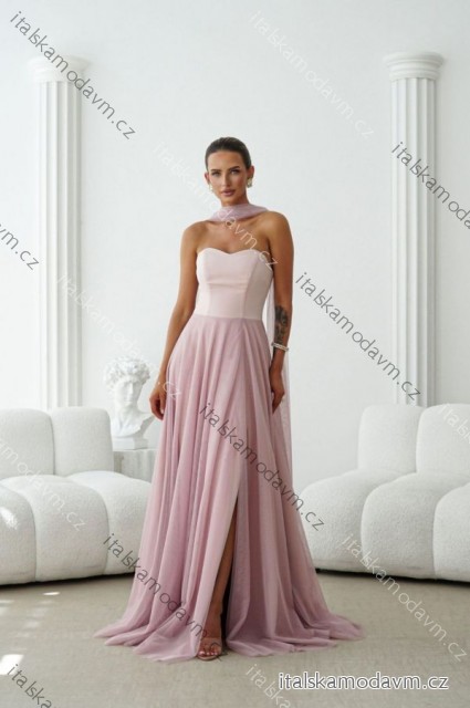 Šaty dlouhé carmen elegantní na šněrování dámské nadrozměr (34-42) POLSKÁ MÓDA PMLWD26FREYA8 růžová starorůžová 34