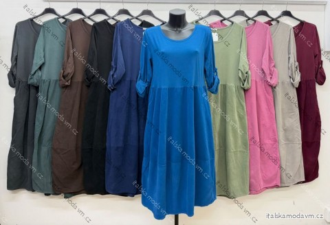 Šaty bavlnené menšestrové 3/4 rukáv dámske nadrozmer (46/48/50 ONE SIZE) TALIANSKA MÓDA IM4260324