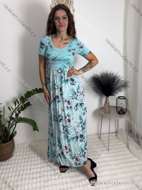 Šaty letné krátky rukáv dámske FLORA (S/M/L ONE SIZE) TALIANSKA MÓDA IMSM25019-1/DUR světle modrá S/M/L