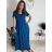 Šaty dlhé letné rebrované krátky rukáv dámske Maria-M (XS/S/M/L ONE SIZE) TALIANSKA MÓDA IMSM25128/DUR -   modrá kráľovská -   S/M/L