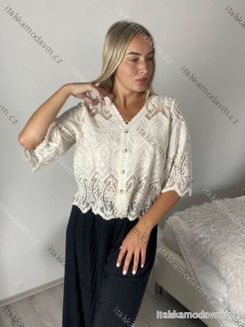 Tunika na knoflíky letní krátky rukáv dámska (S/M/L ONE SIZE) TALIANSKA MODA IMSM26000329/DUR béžová S/ML